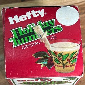 Hefty Holiday Tumblers Crystal Plastic Open Box 16 Cups 1981 Vintage Christmas